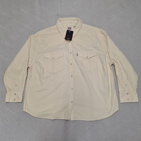 Levis Corduroy Western Shirt Womens 2XL Cream Ivory Oversized Fit Pearl Snaps - Picture 1 of 9